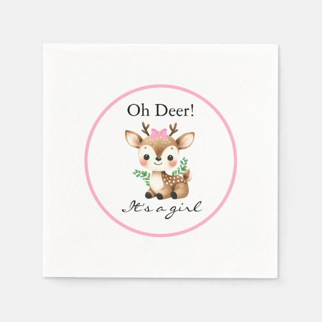 Oh Deer It's A Girl Cute Baby Shower Party Napkins (Front)
