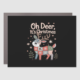 Oh Deer Its Christmas Miniature Patchwork Squares Car Magnet