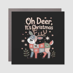 Oh Deer Its Christmas Miniature Patchwork Squares Car Magnet