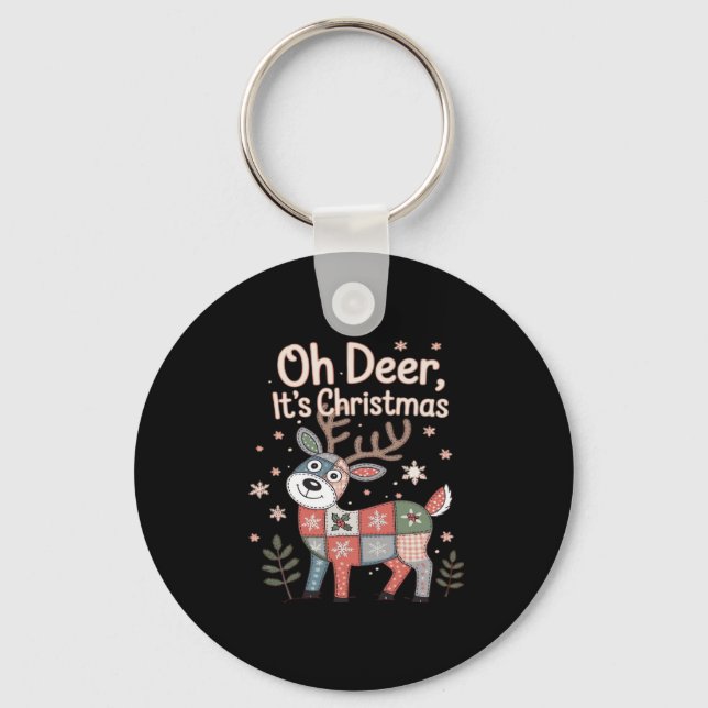 Oh Deer Its Christmas Miniature Patchwork Squares Keychain (Front)