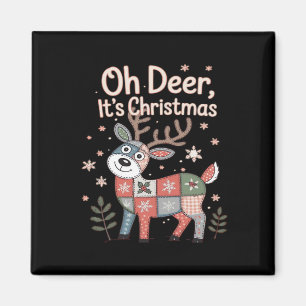 Oh Deer Its Christmas Miniature Patchwork Squares Magnet