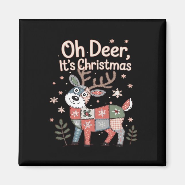 Oh Deer Its Christmas Miniature Patchwork Squares Magnet (Front)