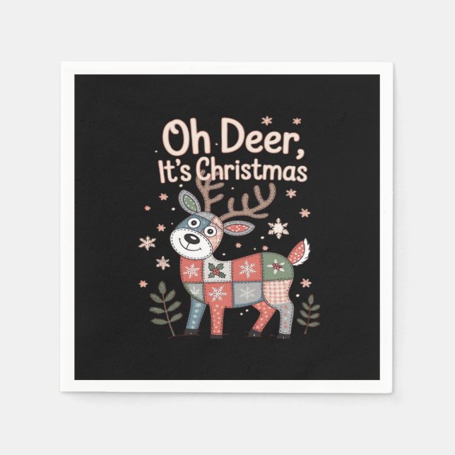 Oh Deer Its Christmas Miniature Patchwork Squares Napkins (Front)