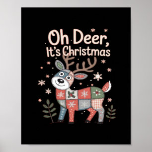 Oh Deer Its Christmas Miniature Patchwork Squares Poster