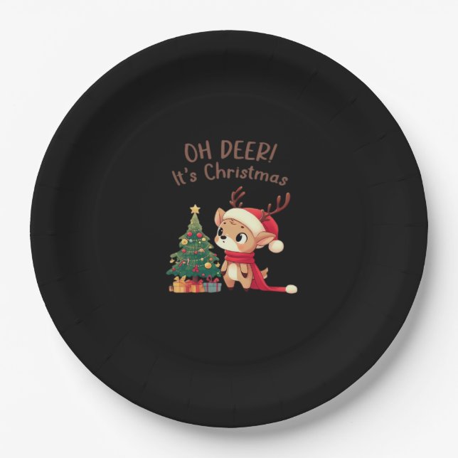 Oh Deer Its Christmas Modern Aesthetic Style  Paper Plates (Front)