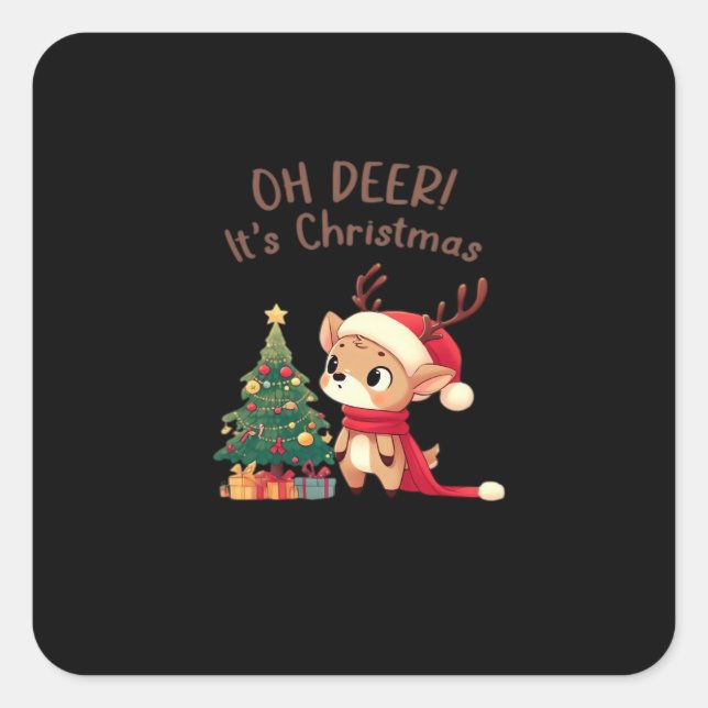 Oh Deer Its Christmas Modern Aesthetic Style  Square Sticker (Front)