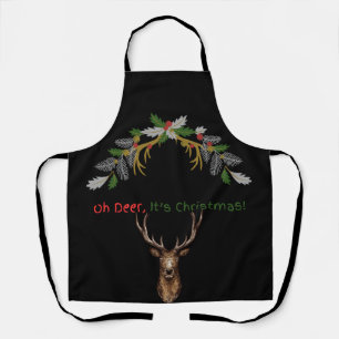 Oh Deer It's Christmas Reindeer Black Apron