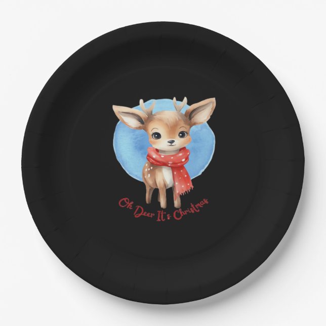 Oh Deer Its Christmas Retro Classic Design  Paper Plates (Front)