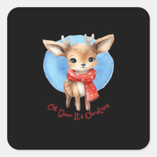 Oh Deer Its Christmas Retro Classic Design Square Sticker