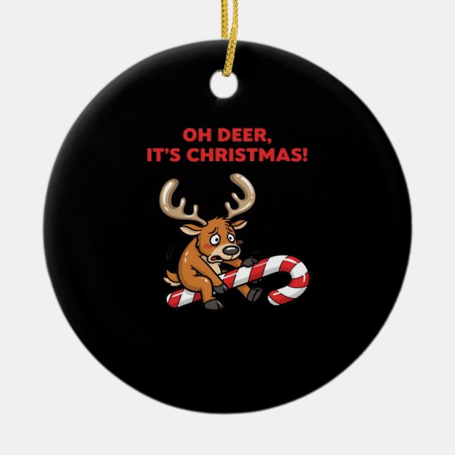 Oh Deer Its Christmas Stressed Reindeer With Sweet Ceramic Ornament (Front)