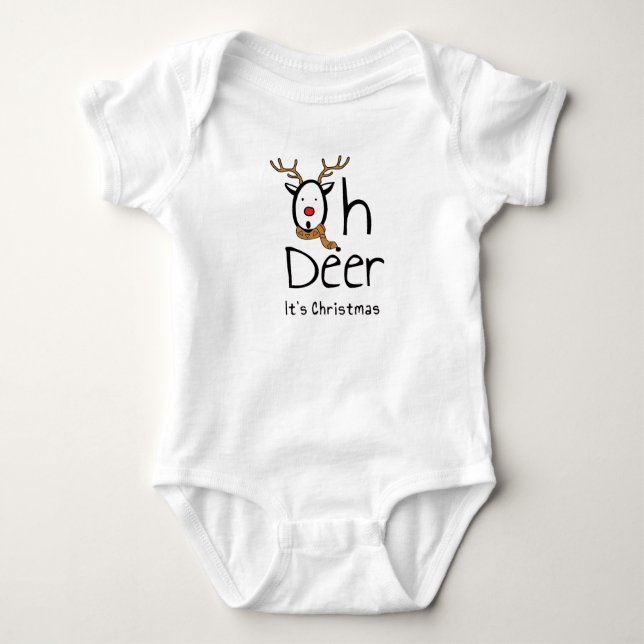 Oh Deer It's Christmas T-Shirt Baby Bodysuit (Front)