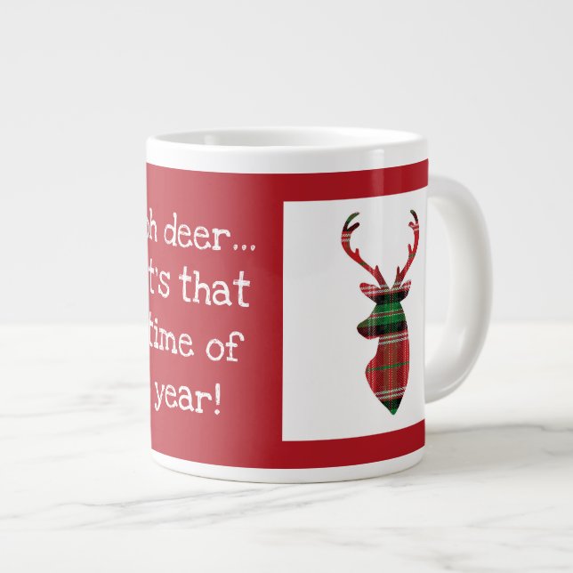 Oh deer, it's that time of year! tartan plaid deer large coffee mug (Front Right)