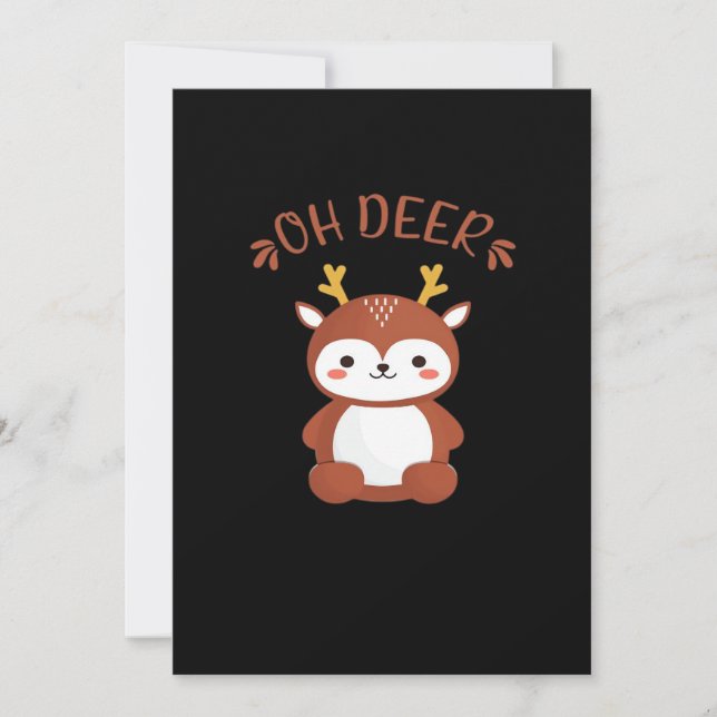 Oh Deer Kawaii Deer Playful Art Style Holiday Card (Front)