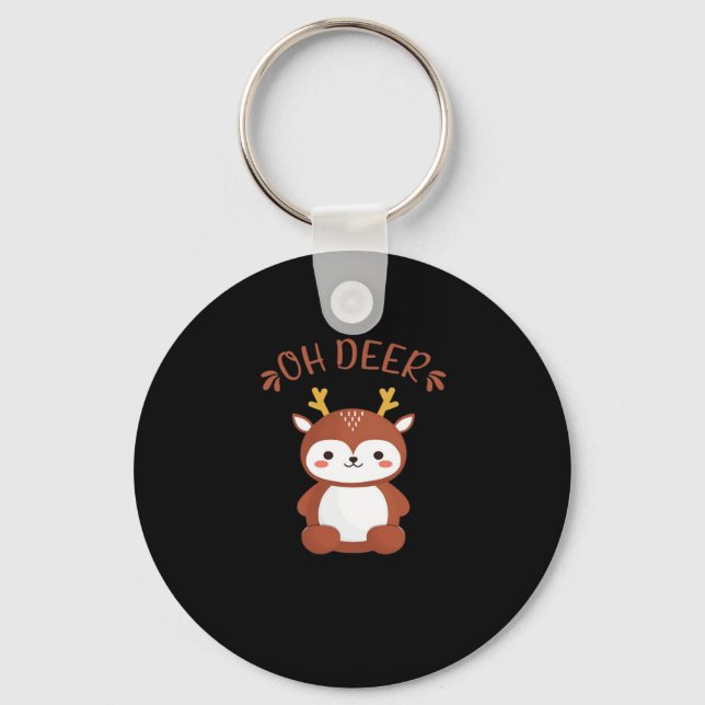 Oh Deer Kawaii Deer Playful Art Style Keychain (Front)