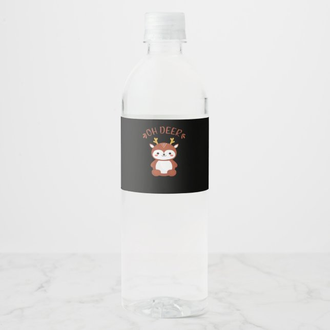 Oh Deer Kawaii Deer Playful Art Style  Water Bottle Label (Front)