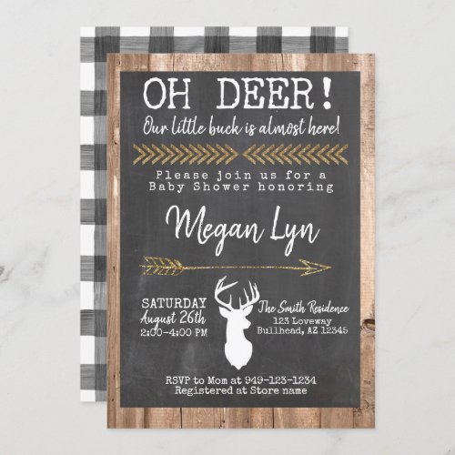 OH Deer Little Buck Buffalo Plaid Baby Shower Invitation