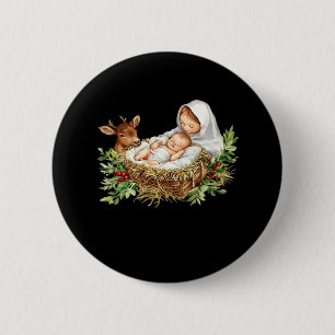 Oh Deer Mary Nativity Scene Christmas Jesus   Button