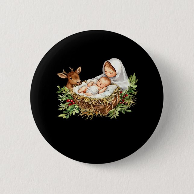 Oh Deer Mary Nativity Scene Christmas Jesus   Button (Front)