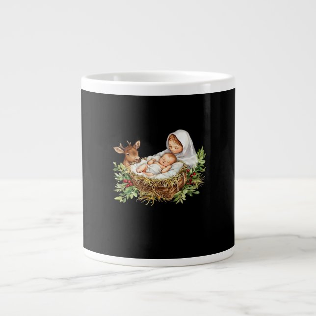 Oh Deer Mary Nativity Scene Christmas Jesus   Giant Coffee Mug (Front)