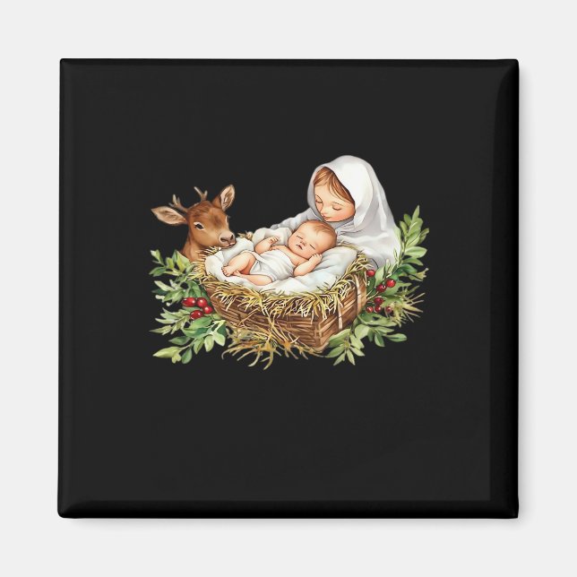 Oh Deer Mary Nativity Scene Christmas Jesus   Magnet (Front)
