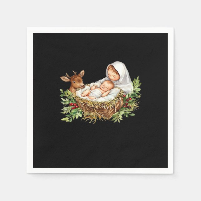 Oh Deer Mary Nativity Scene Christmas Jesus   Napkins (Front)