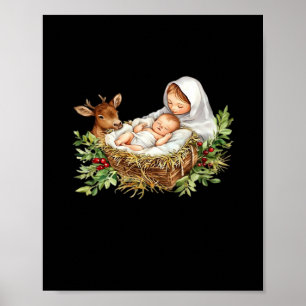Oh Deer Mary Nativity Scene Christmas Jesus Poster