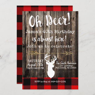 Oh Deer! Men's hunting wood background Birthday Invitation
