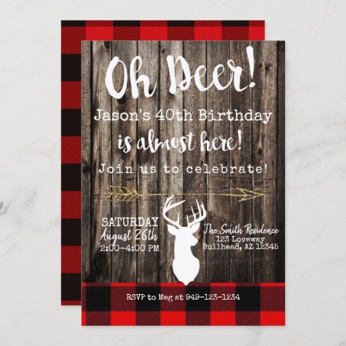 Oh Deer Mens hunting wood background Birthday Invitation