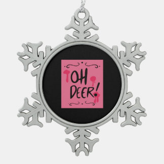 Oh Deer Minimal Aesthetic Snowflake Pewter Christmas Ornament