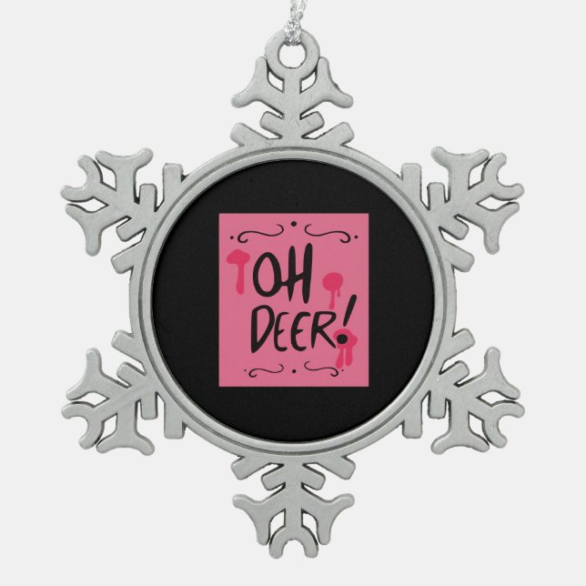 Oh Deer Minimal Aesthetic  Snowflake Pewter Christmas Ornament (Front)