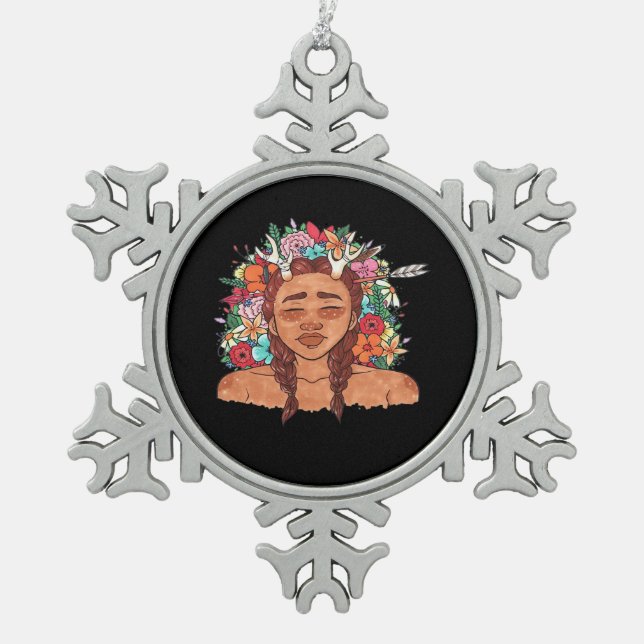 Oh Deer Modern Aesthetic  Snowflake Pewter Christmas Ornament (Front)