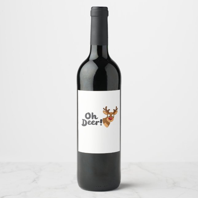 Oh Deer Modern Aesthetic Style  Wine Label (Front)