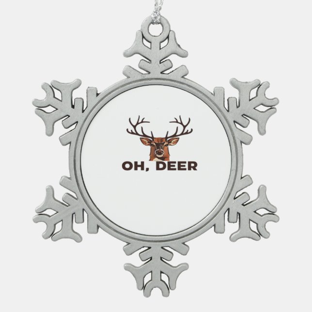 Oh Deer Modern Clean Design  Snowflake Pewter Christmas Ornament (Front)