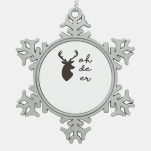 Oh Deer Modern Graphic Style Snowflake Pewter Christmas Ornament