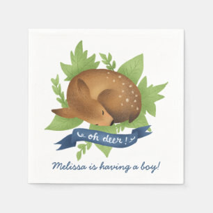 "Oh deer!" Modern Woodland Baby Boy Shower Napkins
