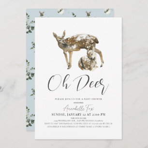 Oh Deer Mom & Fawn Blue Boy Baby Shower Invitation