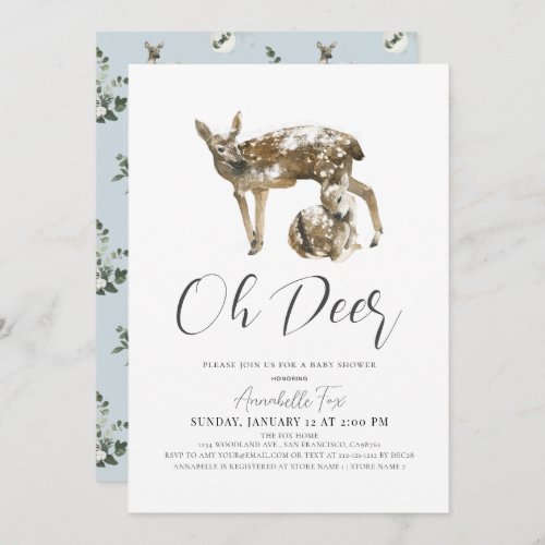 Oh Deer Mom  Fawn Blue Boy Baby Shower Invitation