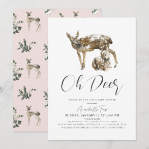 Oh Deer Mom & Fawn Pink Girl Baby Shower Invitation
