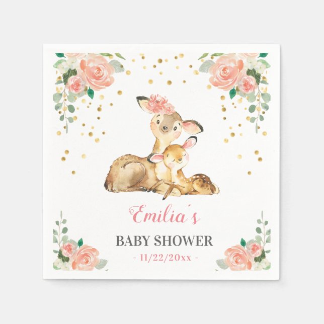 Oh Deer Mommy Baby Floral Girl Shower Sprinkle Napkins (Front)