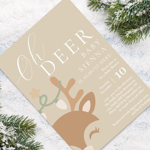 Oh Deer Neutral Christmas Reindeer Baby Shower Invitation