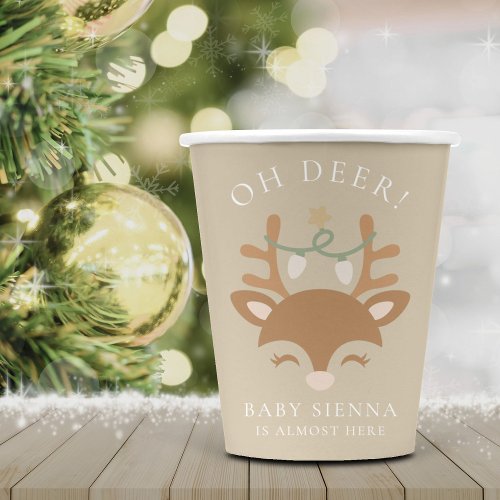 Oh Deer Neutral Christmas Reindeer Baby Shower Paper Cups
