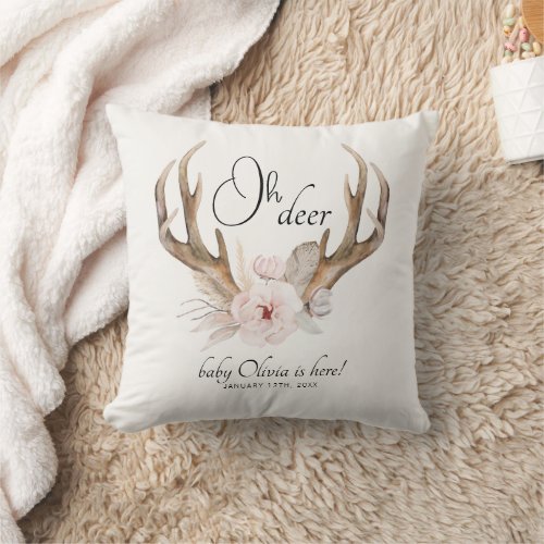 Oh Deer Newborn Baby Photo Throw Pillow