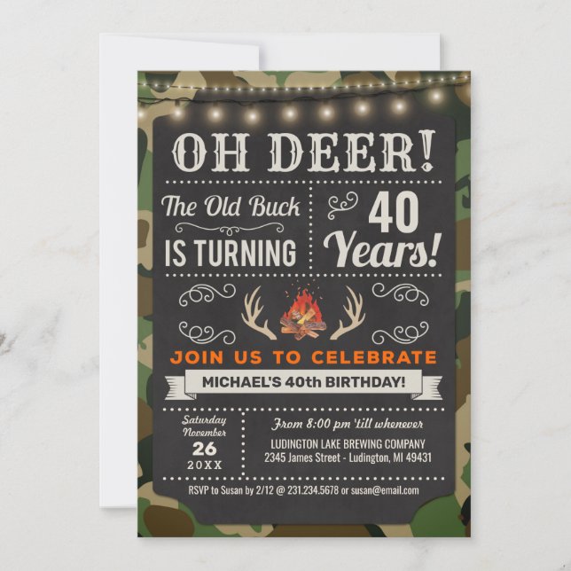 Oh Deer Old Buck Camo Birthday Invitation (Front)