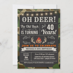 Oh Deer Old Buck Camo Birthday Invitation