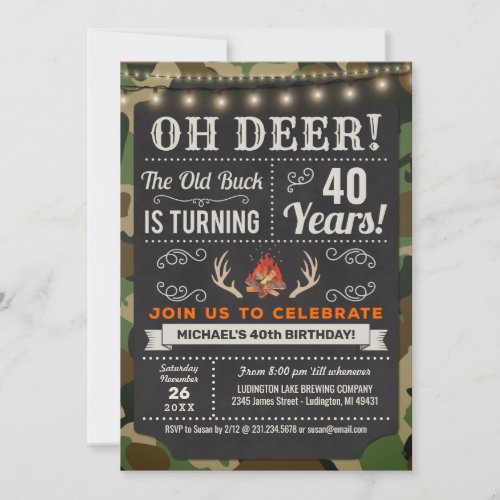 Oh Deer Old Buck Camo Birthday Invitation