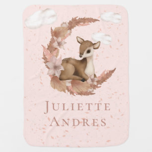 Oh, Deer on Flowers half-moon & stars Girl Nursery Baby Blanket