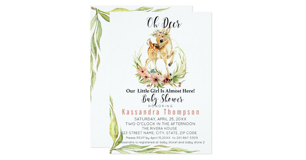 Oh Deer Our Little Girl Is Almost Here Baby Shower Invitation | Zazzle.com