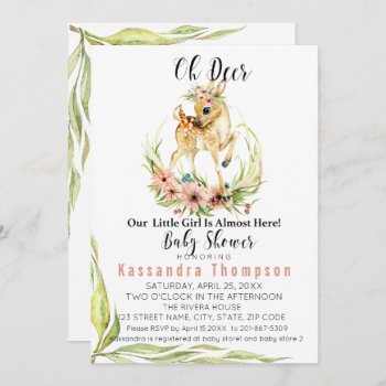 Oh Deer Our Little Girl Is Almost Here Baby Shower Invitation by kidsgalore at Zazzle