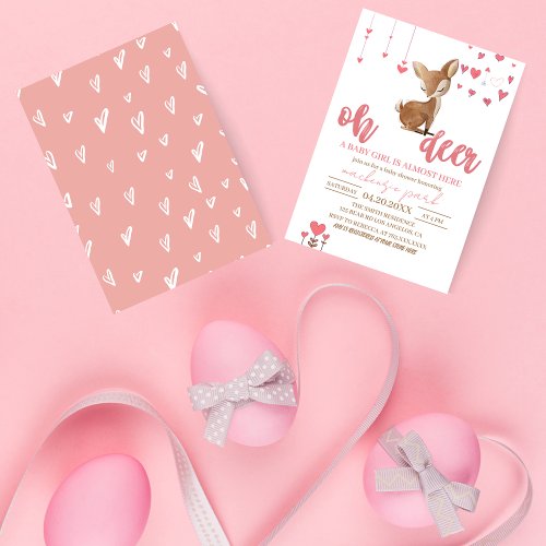 Oh Deer Pink And Tan Baby Shower Invitation