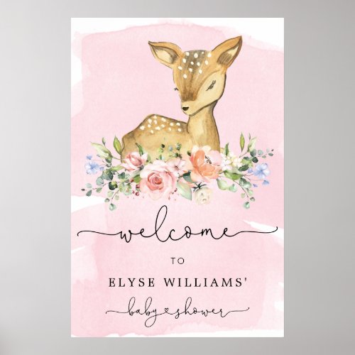 Oh Deer Pink Baby Shower Welcome Sign